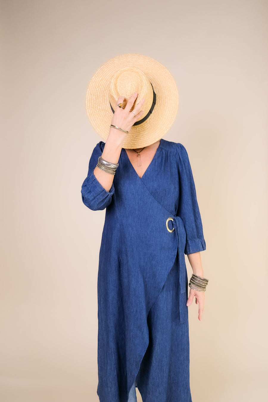 ANDI Adjustable Wrap Dress in Denim Blue