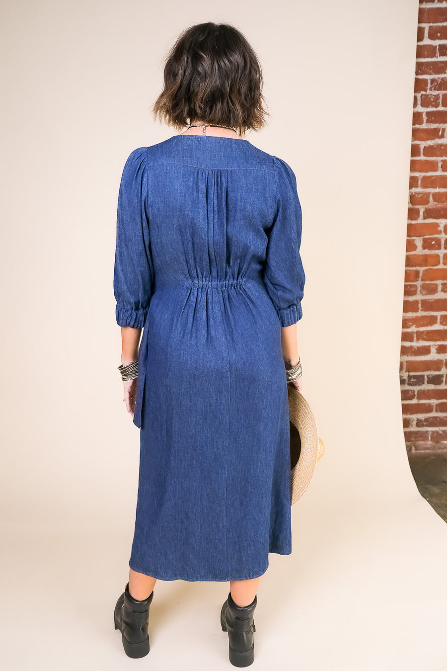 ANDI Adjustable Wrap Dress in Denim Blue